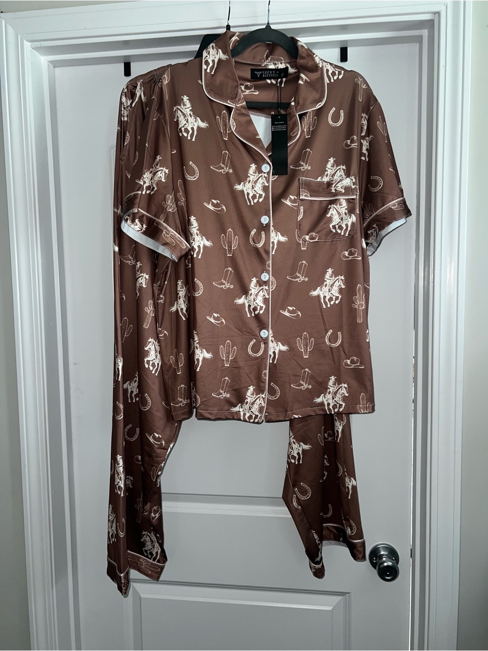 Lucky & Blessed Brown Western Print Pajama Set
